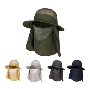 Outdoor Sun Protection Hat Wide Brim Face Mask Neck Flap Breathable Quick Dry Polyester Fisherman Bucket Hat For Hiking
