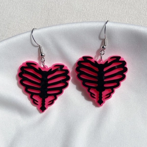 Gothic Heart Ribcage Necklace And Earrings Acrylic Pink Black Halloween Punk Jewelry For Women