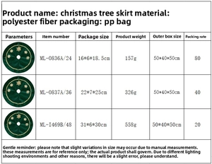 Detailed view of green velvet Christmas tree skirt with golden sequin snowflake patterns