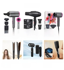 Vue détaillée de divers sèche-cheveux ioniques puissants et outils de coiffure