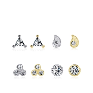 Orecchini A Lobo In Argento Sterling 925 Geometrici Piccolo Zirconia Triangolo Rotondo Goccia D'Acqua Gioielli Per Donna