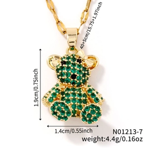 Detailed dimensions of the gold teddy bear pendant with green crystals and adjustable chain