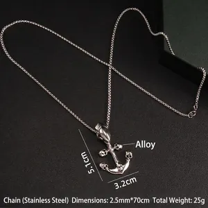 Retro anchor skull pendant necklace with stainless steel bead chain for men and women
