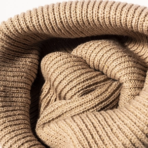 Classic khaki rib-knit beanie hat for autumn and winter with warm wool blend texture