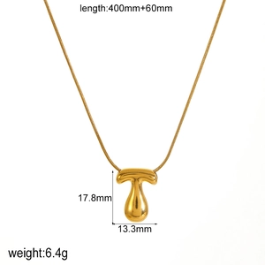Polished 18k gold plated stainless steel necklace with geometric T pendant for women