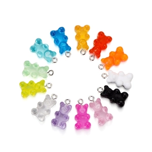Ciondoli a forma di orsetto in resina colorata con anello in metallo per gioielli DIY