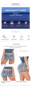 Detalle de pantalones cortos de mezclilla con recortes de anillos y bordes deshilachados