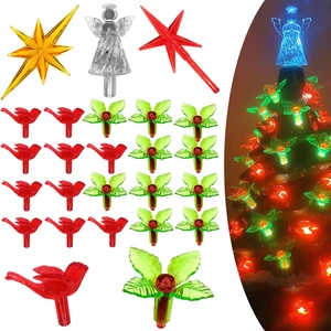 Ceramic Christmas tree replacement bulbs with assorted star and angel toppers in vibrant colors