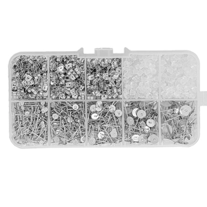 Kit fai da te orecchini con perni e chiusure in scatola di plastica a 10 scomparti