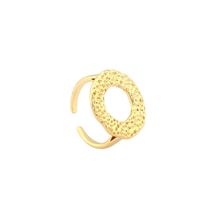 Minimalist 18K gold plated hammered texture open ring with hollow line design
