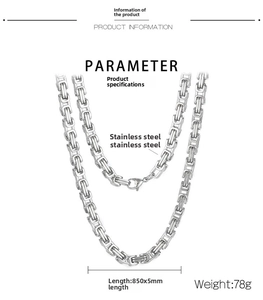 5mm Byzantine square link necklace in stainless steel with 850mm length details