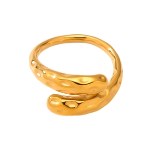 Adjustable 18k gold plated sugar cube agate ring with irregular lava texture design