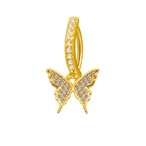 Golden butterfly navel ring with sparkling white zircon stones in high-quality finish