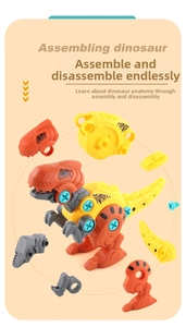 DIY assembly dinosaur toy kit with colorful parts and screws for children building play