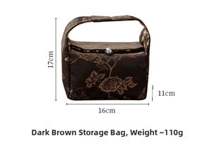 Compact brown floral ceramic tea canister storage bag with handle and dimensions