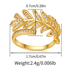 Detailed dimension guide for golden leaf zircon ring with width and weight specs