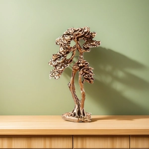 Artistic bronze pine tree metal sculpture for home and office desktop decoration