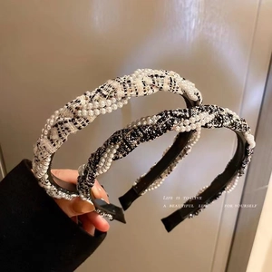 Serre-Tête Torsadé En Tweed Élégant Avec Künstliche Perles Artificielles Accessoire Cheveux Rétro Vintage Pour Femmes Style Chic