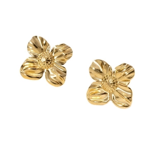 Elegant 3D gold flower stud earrings in stainless steel with detailed textured center