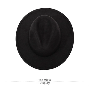 Overhead view showing the fine wool felt texture of this classic black wide brim fedora hat