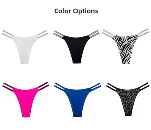 Selection of double-strap ice silk thongs in solid colors and trendy animal prints