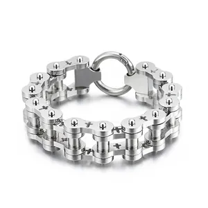 Mens Stainless Steel Bicycle Chain Bracelet With Hollow Cross Rock Hip Hop Industrial Biker Jewelry Accessory