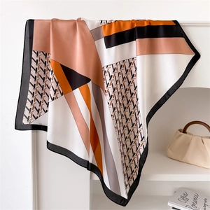 Square Scarf Geometric Print Faux Satin Satin Necktie Professional Office OL Style Fashion Accessory Women