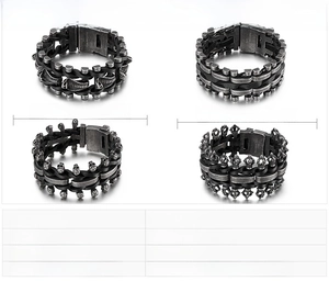 Size chart showing width and weight specifications for heavy stainless steel braided bracelets