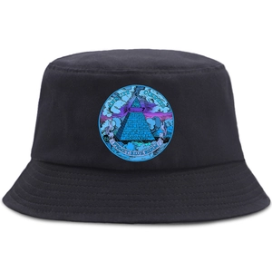 Black cotton sun hat with pyramid eye embroidery for casual summer outdoor activities