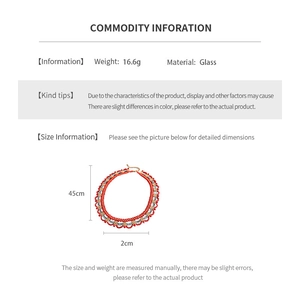 Detailed technical diagram of a woven glass bead necklace showing 45cm length dimensions