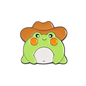 Cute cartoon denim frog enamel brooch pin for backpacks and clothing accessories