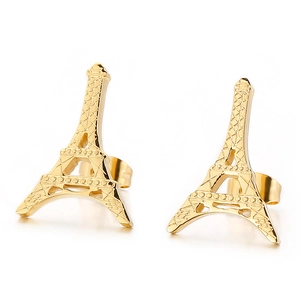 Boucles d'oreilles minimalistes en forme de Tour Eiffel dorée en acier titane poli