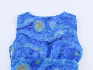 Dettaglio della stampa pittura a olio notte stellata su tessuto organza a balze