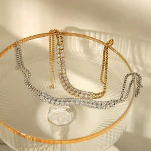 French Luxury Stainless Steel Double Layer Box Chain Bracelet With Rhinestone For Women Vintage Elegant Party Jewelry