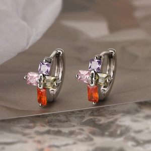 Cross Hoop Earrings Copper Gold Plated Multicolor Cubic Zirconia Exquisite Mini Huggie Jewelry For Women