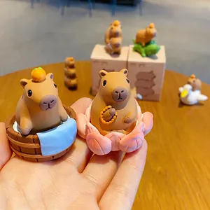 Cute capybara resin figurines for desk decor, featuring bathing and lotus seat styles