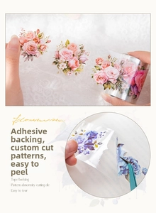 Macro detail of PET floral tape showing easy peel-off feature and flower sea patterns