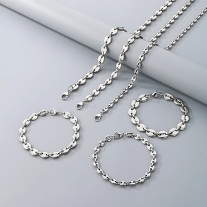 Détails de l'ensemble collier et bracelet à maillons grain de café en acier inoxydable
