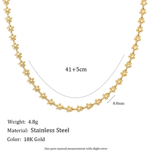 Detail view of 18K gold plated stainless steel necklace with size and weight specs