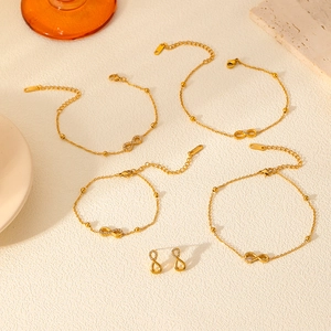 Stainless Steel Infinity Jewelry Set For Women Rhinestone Infinity Symbol Bracelet Anklet Earrings Fashion Gold Jewelry