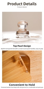 Detail of acacia wood butter dish with transparent glass lid and ergonomic handle