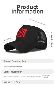 Detailed size chart for the breathable mesh baseball cap showing 55-60cm adjustable strap