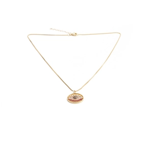 Golden necklace with a zircon evil eye pendant on a fine chain and lobster clasp