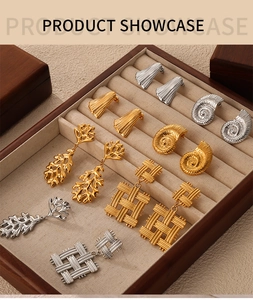 Detailed showcase of geometric woven and coral style gold and silver plating earrings