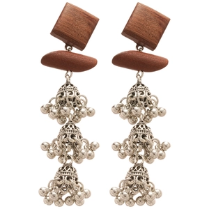 Boucles d'oreilles bohèmes en bois avec glands évidés argentés de style ethnique rétro