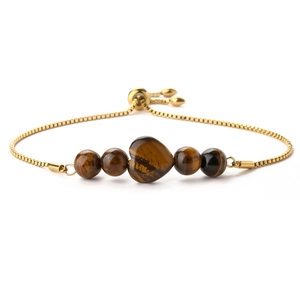 Minimalist 14K gold plated box chain bracelet with heart-shaped tiger eye gemstone charm