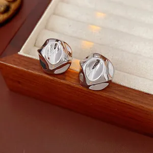 Irregular Geometric Stud Earrings With Silver Earring Post Copper Liquid Metal Texture Minimalist Avant-Garde For Women