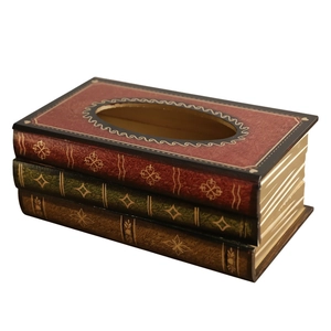 Vintage Holztücherbox in Buchform mit europäischen klassischen Goldmustern verziert