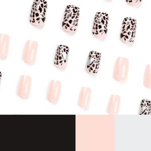 Pink and leopard print square press-on nails with silver metallic mirror accents