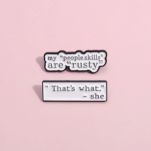 Funny geometric speech bubble enamel pins with black and white inspirational quotes set of 2